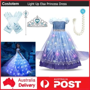 Girls Frozen Elsa Light Up Princess Dress Cosplay Costume Bookweek Dress up New - Picture 1 of 29