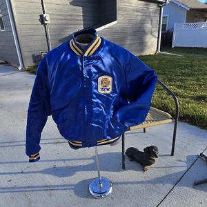 Vintage Mens VFW Blue Satin Jacket XL 48 / 50  Made in USA ~ King Louie - Picture 1 of 7