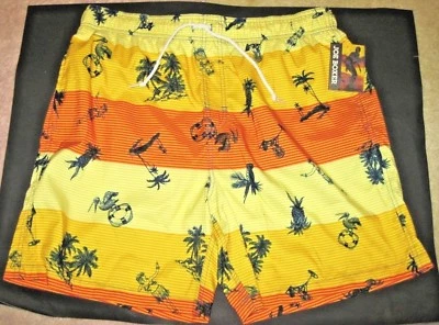 NWT Joe Boxer Swim Bathing Suit Trunks Shorts 4 Pockets Yellow Orange Hawaii L - Image 1 of 4