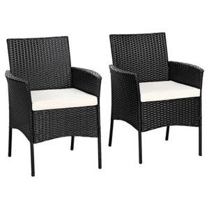 Set of 2 Outdoor Patio Wicker Chairs W/ Seat Cushion Garden Chairs Dining Chairs - Picture 1 of 13
