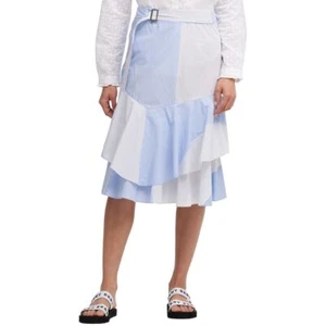 DKNY NEW Women's White Multi Cotton Ruffled Colorblocked A-Line Skirt M TEDO - Picture 1 of 1