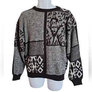 Gitano Men's Abstract Sweater Large Grey Black Vintage 80s Preppy Retro Punk Emo - Picture 1 of 5