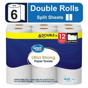 Great Value Ultra Strong Paper Towels, 6 Double Rolls - Picture 1 of 4