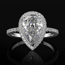 Fashion Women 925 Silver Filled Wedding Ring Pear Cut Cubic Zircon Ring Sz 6-10