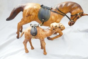 Vintage Leather Over Wood Horse+Camel Model With Saddles Lovely Detail 1960s/70s - Picture 1 of 12