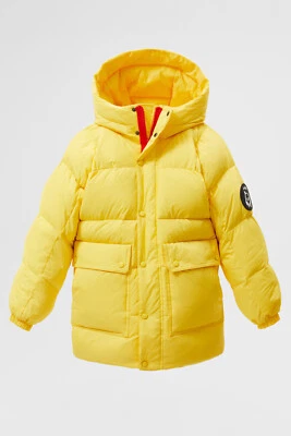 NUEVO CON ETIQUETAS Zara Niños + Niñas Niño Chaqueta Plumón Abrigo con Capucha Amarillo Brillante Talla M 3121/752  Foto 1 de 4