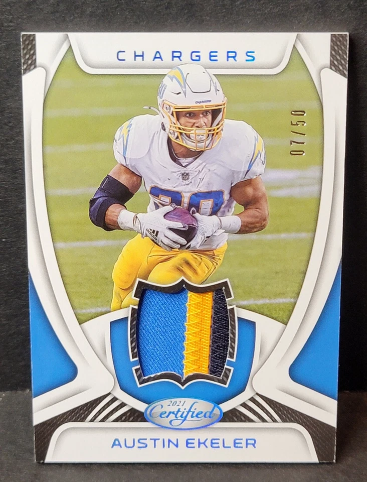 Austin Ekeler 2021 Panini Certified G-Worn Patch  /50 Chargers 3 color patch H4c - Image 1 of 2