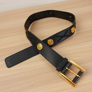 ESCADA Belt XS Black Studded Medallion Roman Stud Gold Chain Western GERMANY - Picture 1 of 18