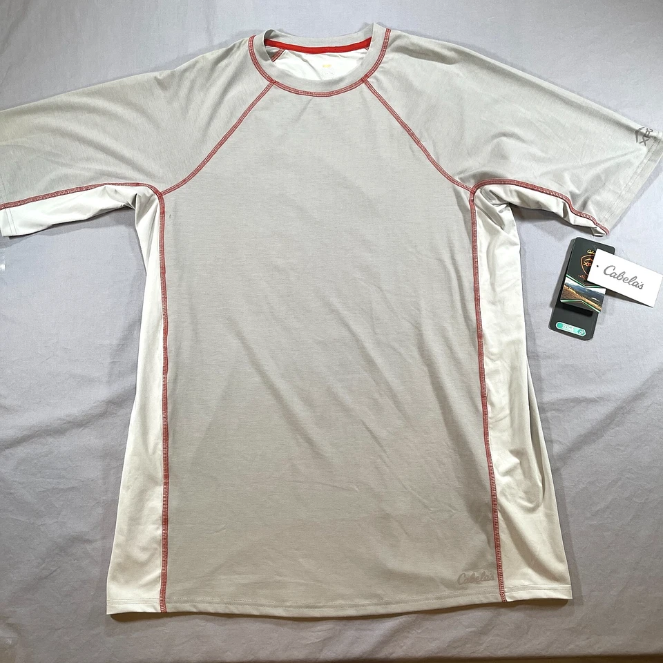 Cabelas XPG Mens LT Taupe Gray Performance Short Sleeve Shirt NEW - Image 1 of 4