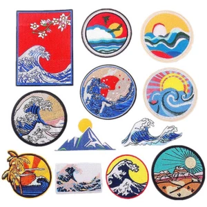 Wave Off Kanagawa Patch DIY Embroidered Applique Badge Iron Sew on Patches - Picture 1 of 15