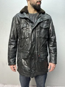 STRELLSON Men’s Leather Coat Jacket Wool Inside Black Size M - Picture 1 of 24