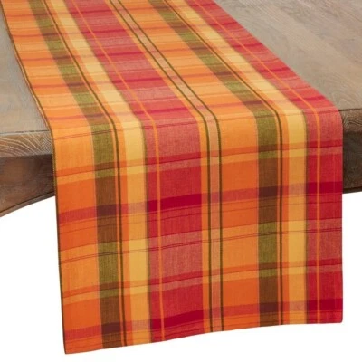 FENNCO STYLES Harvest Plaid Terracotta Cotton Table Runner – Available in 4 Sizes