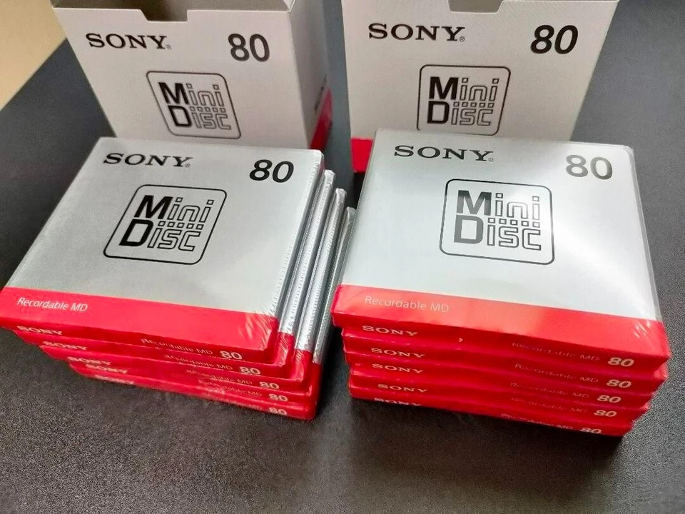Sony Mini Disc MD vuoto 80 minuti registrabile MD MDW80T set di 10 dischi GIA...