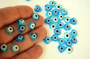 Heart Beads 10 mm Blue Evil Eye - 40 Pcs Real Glass Evil Eye Beads From Turkey  - Picture 1 of 5