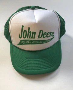 VINTAGE John Deere Trucker Hat Snapback Cap Maglia USA Farmer Cap Otto - Foto 1 di 6