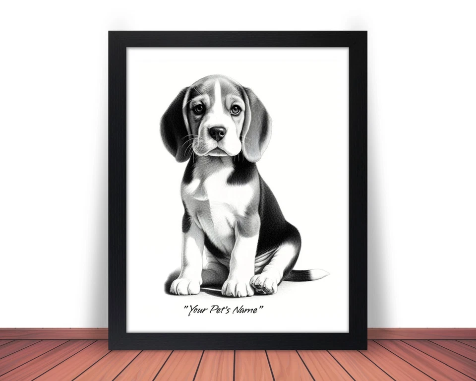 Framed & Personalized BEAGLE Photo Picture DOG NAME Pet Print 8x10 or 11x14 (P1) - Image 1 of 4