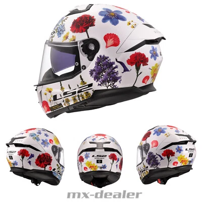 LS2 FF 808 Stream II Flowers Weiß Motorrad Helm Integralhelm Race - Bild 1 von 4