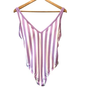 Kona Sol One Piece Purple Stripe Print V-Neck Adjustable Bathing Suit Size S - Picture 1 of 9