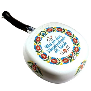 Swedish Enamelware Skillet 8" Square Pan Vintage 1960s-70s Floral Folk Art JRB - Picture 1 of 7