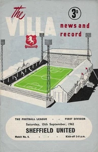 ASTON VILLA V SHEFFIELD UNITED ~ 15 SEPTEMBER 1962 ~ 1ST DIVISION PROGRAMME - Picture 1 of 1