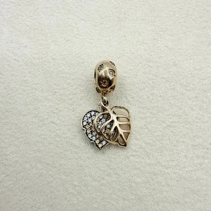 Pandora Retired Rose Gold Sterling Silver Sparkling Leaves Dangle Charm Bead - Picture 1 of 8
