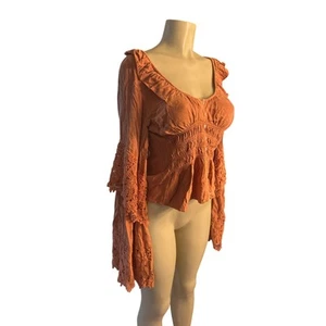 Bluse Shirt Oberteil Damen S Scully Spitze Häkelärmel rost orange Western Boho - Bild 1 von 6