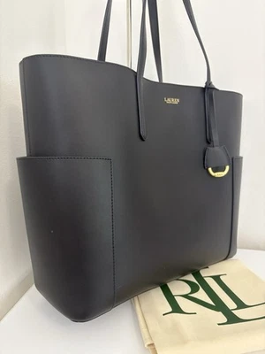 Ralph Lauren Large Leather Carlyle Tote Bag, Lauren Navy / Cosmic Blue - Image 1 of 4