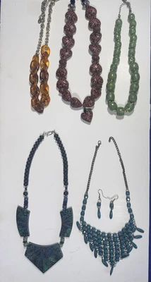 #91 LOTE DE 6 PIEZAS COLLARES DE JOYERÍA VINTAGE PRE-1975 1 JUEGO DE PENDIENTES EMPAREJADOS Foto 1 de 4