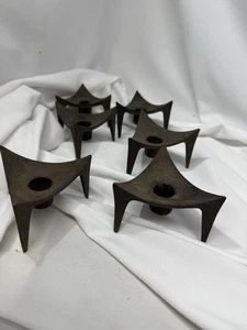 6 VTG MCM DANSK Triangle Tripod Candle Holders Cast Iron Quistgaard JHQ Denmark - Picture 1 of 7