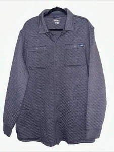 LL Bean Sweatshirt Mens Large Tall Charcoal Gray Quilted Snap Overshirt Outdoors - Picture 1 of 8