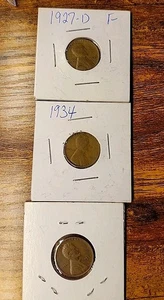 Lot 3 gemischte Datums Weizen Pennies Lincoln Cent 1927-D, 1934, 1937 - Bild 1 von 11