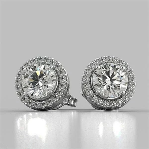 4.00 Ct Round Cut Lab Created Halo VVS1/D Stud Earrings 14K White Gold Finish - Picture 1 of 6