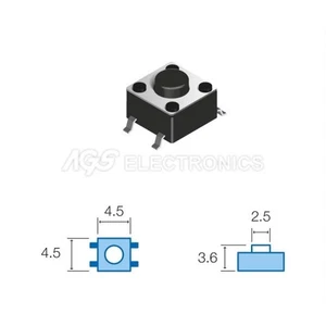 10 x Tact Switchs SMD 4.5 x 4.5mm, altezza totale 6.3mm TSW033 (10 pezzi) - Picture 1 of 1