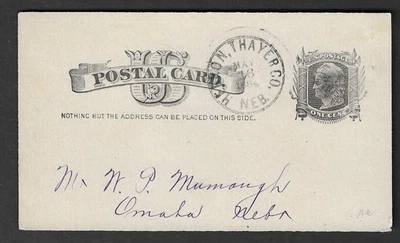 Hebron, Thayer Co. Neb. 1884 postmark on UX7 postal card - Image 1 of 3