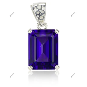 Ciondolo gemme smeraldo argento sterling 925 certificato 30 ct ametista viola naturale - Foto 1 di 7