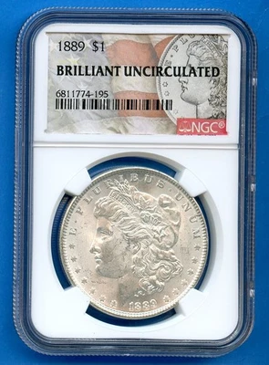 1889 P NGC Morgan Silver Dollar $1 US Mint Brilliant Uncirculated Blast White - Image 1 of 3