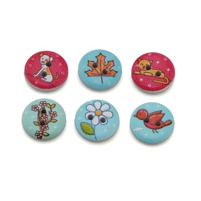 50PCS Painted Cartoon Wood Buttons for Sewing, Scrapbooking, DIY Decor 15mm - Image 1 of 4