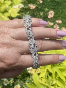 Sterling Silver Pave White Diamond Art Deco Style Bracelet - Picture 1 of 9