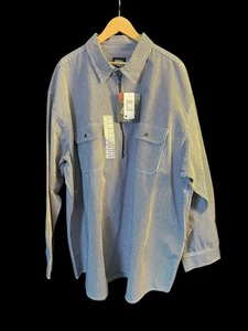 KEY Shirt Men's 4XLR Blue White Striped Long Sleeve 1/4 Zip Workwear New W/ Tags - Picture 1 of 7