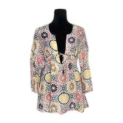 Túnica Diane von Furstenberg mezcla de algodón seda cubierta blanca multi mediana Foto 1 de 4