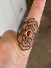 Carol Brodie 14K Gold Vermeil Ruby & Black Spinel "Lace It Up" Tattoo Ring
