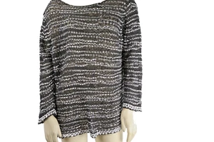 Eileen Fisher Black White Chunky Knit Scoop Neck Long Sleeve Sweater Size L - Picture 1 of 7