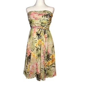 Tommy Bahama Silk Tropical Midi Pleated RuffleBeachy Swing Green Dress Size 8 - Picture 1 of 10