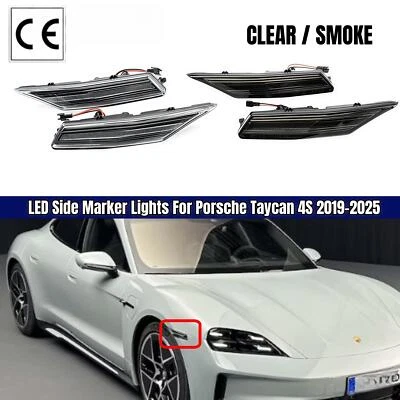 Smoke / Clear LED Side Marker Lights Parking Lamp For Porsche Taycan 4S 2019-25 - Image 1 of 4
