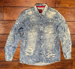 Jordan Craig Men's Distressed Acid Wash Paint Denim Button-Up Shirt Size Large - Picture 1 of 20