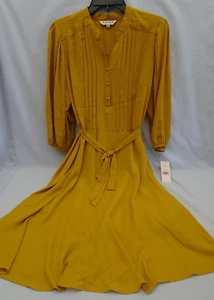 Nanette Lepore Womens Mustard Gold Pintuck Shirtwaist Lined Dress Size 10 NWT - Picture 1 of 10