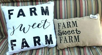 Farm Sweet Farm Linen Pillow & Small Throw Pillow Brand New Lot of 2 - Image 1 of 4