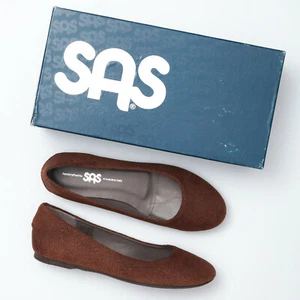 SAS Lacey Brown Pebbled Leather Flats - Womens 7.5 W - Picture 1 of 5