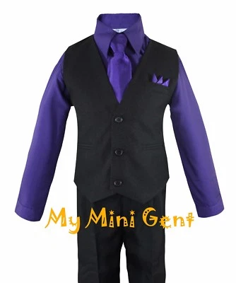Conjunto de traje chaleco negro liso My Mini Gent Boys 4 piezas muchos colores chaleco pantalones camisa corbata Foto 1 de 4
