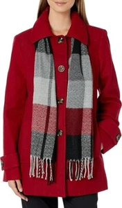 LONDON FOG Womens Single-Breasted Peacoat With Scarf Pea Coat XL L122367G74 - Picture 1 of 2